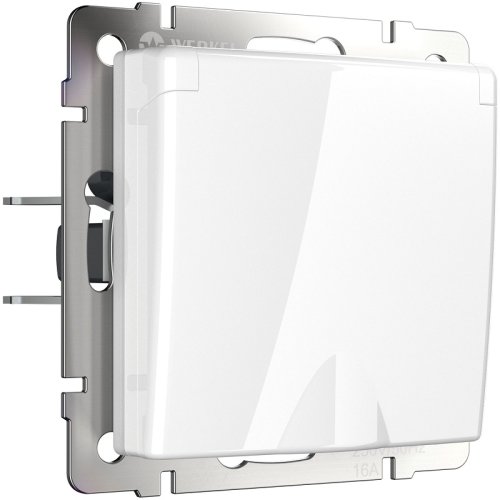 Розетка с заземлением без рамки Werkel 1-м. крышка шторки IP44 белый матовый картинка